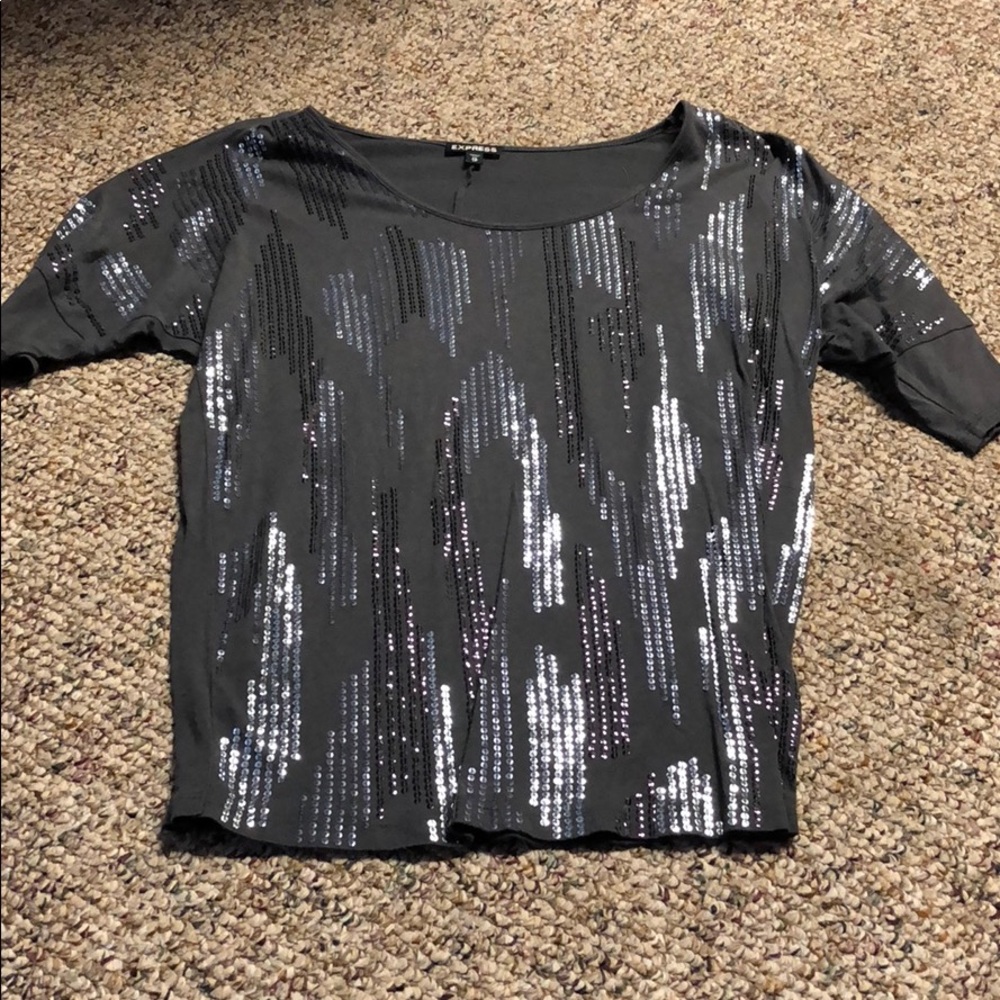 Express Gray Sequined Top - image 1